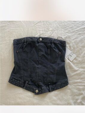 ZARA Black Denim Corset-Style Top
